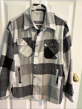 Black & Gray Buffalo Plaid, Flannel Button-Up Shacket